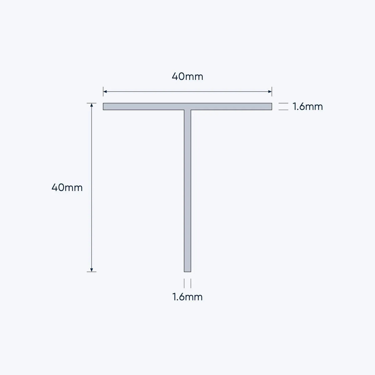 aluminium tee bar size 40 40 1 6 mm 1