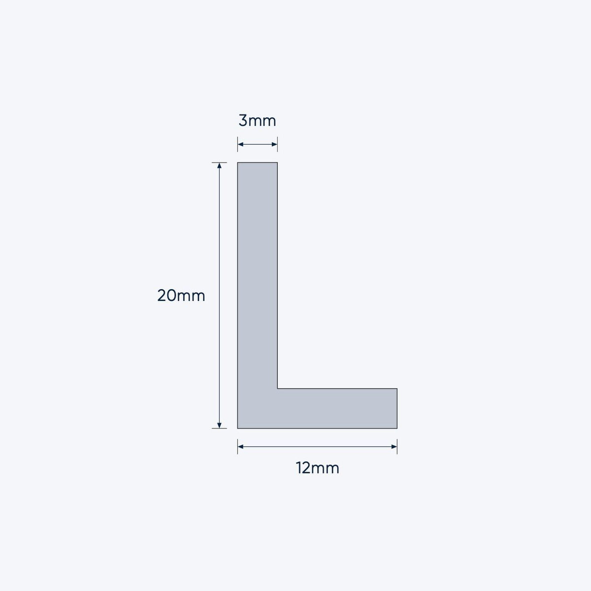 aluminium unequal angle size 20 12 3 mm 4