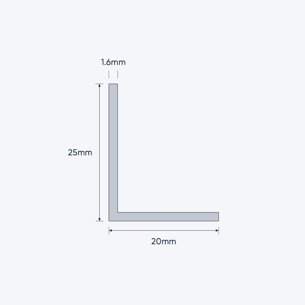 aluminium unequal angle size 25 20 1 6 mm 1