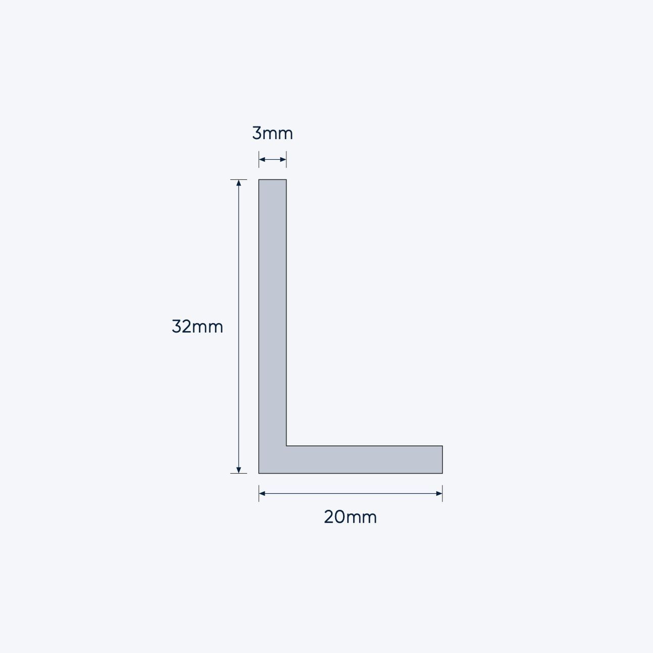 aluminium unequal angle size 32 20 3 mm 4