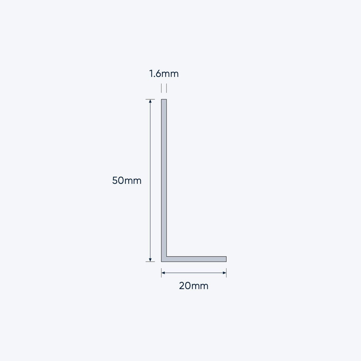 aluminium unequal angle size 50 20 1 6 mm 4
