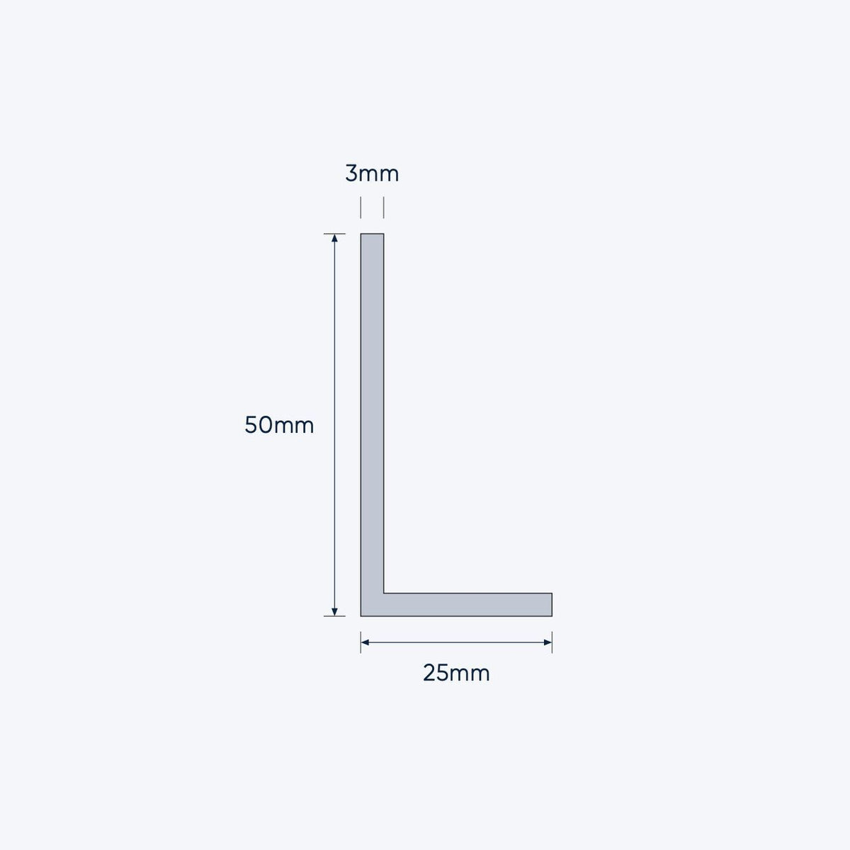 aluminium unequal angle size 50 25 3 mm 1