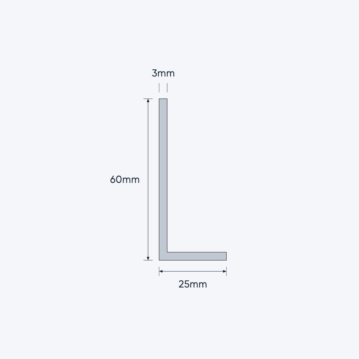 aluminium unequal angle size 60 25 3 mm 1