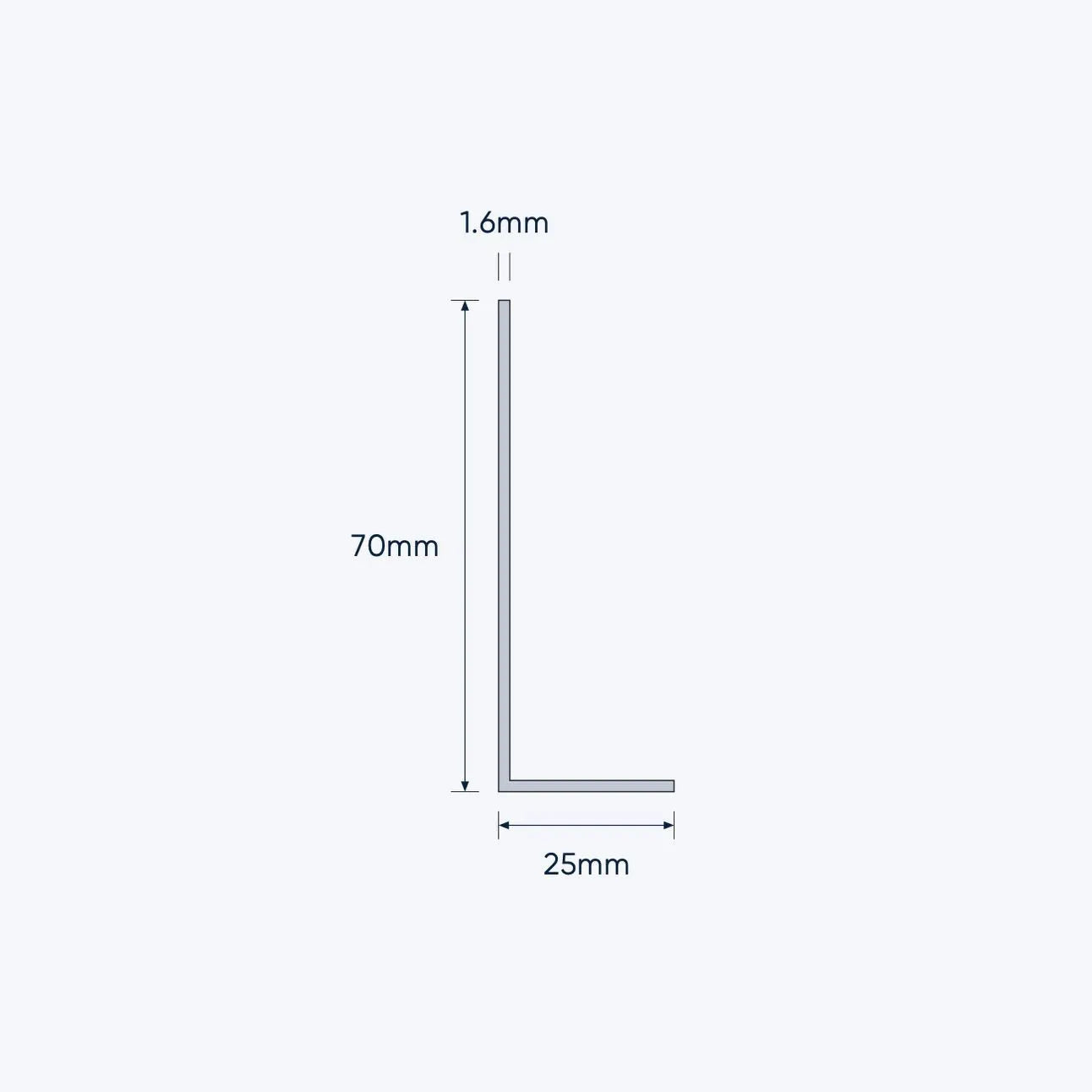 aluminium unequal angle size 70 25 1 6 mm 4