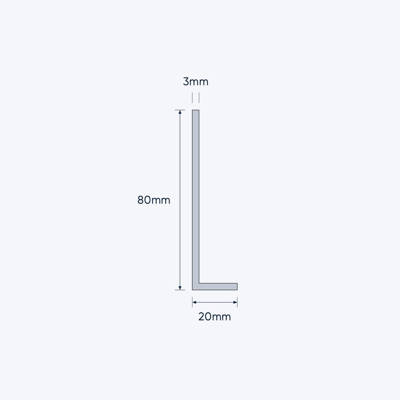 aluminium unequal angle size 80 20 3 mm 4