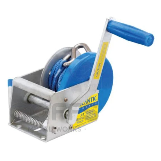 ATLANTIC WINCH - HAND - 3:1 Winch trailer Atlantic 3:1 500kg with 6m x 4mm Dyneema & SS S hook anchor