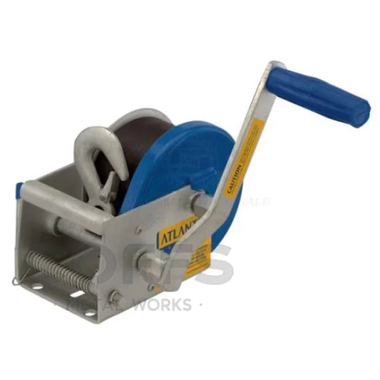 ATLANTIC WINCH - HAND - 5:1 1:1 Winch trailer Atlantic 5:1/1:1 700kg 7.5 m strap with gal hook anchor