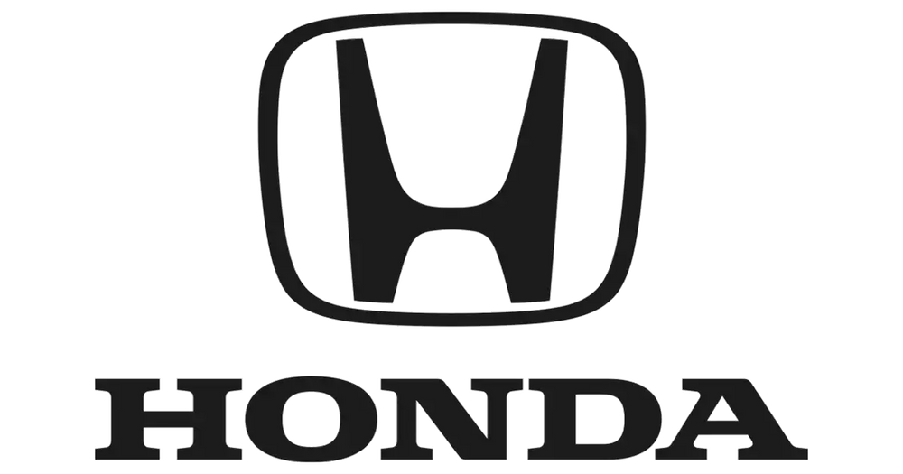 Black honda logo with a sleek, metallic finish and bold lettering.