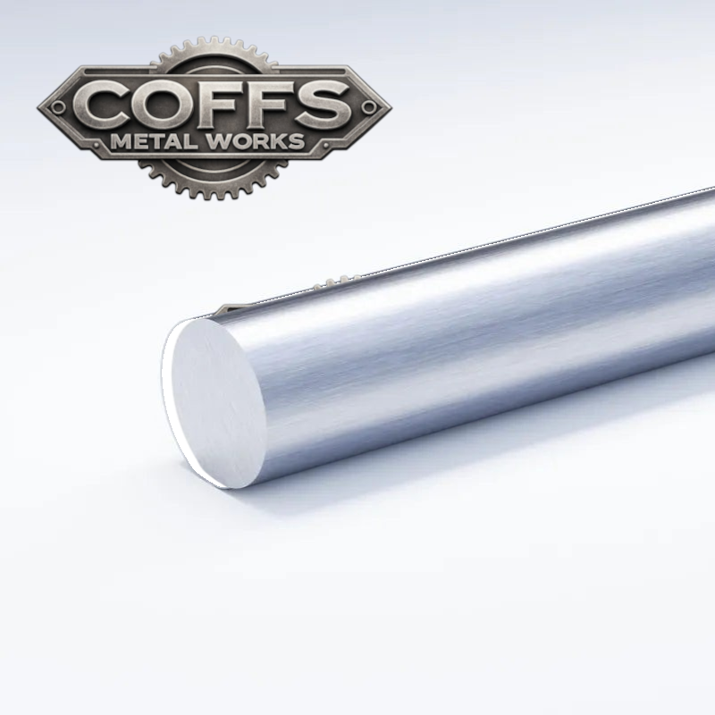 Coffs Metal Works 12mm diameter solid aluminium round bar with a smooth brushed finish for engineering projects.