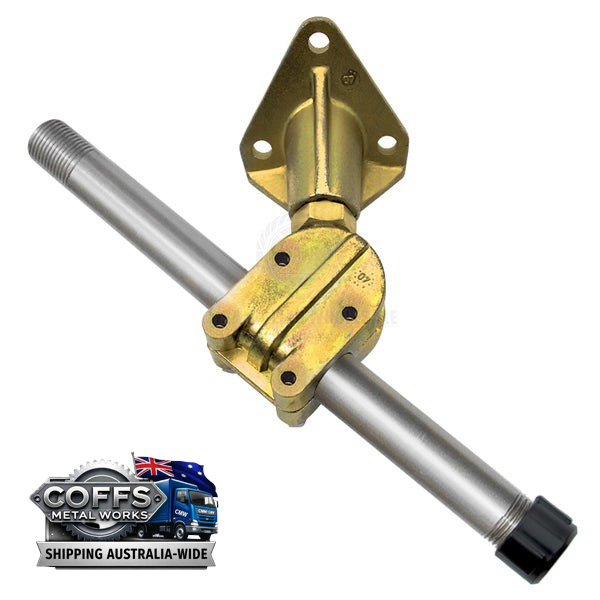 Coffs Metal Works adjustable wall mounted pipe support bracket with a gold-tone finish and steel mounting arm.