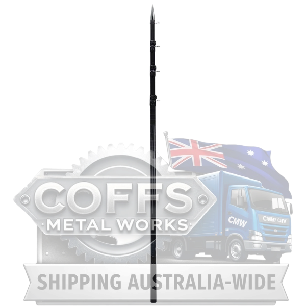 Coffs Metal Works black 3K carbon fiber telescopic outrigger pole for offshore sport fishing boats.