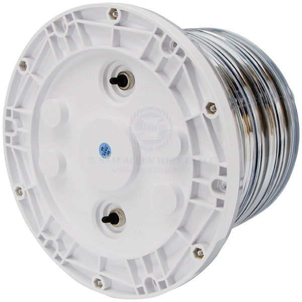 Coffs Metal Works solar powered marine navigation beacon light showing the white base with toggle switches
