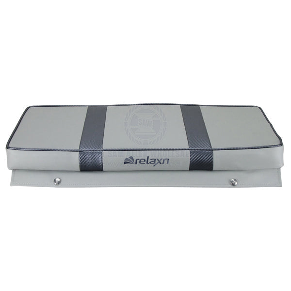Coffs Metal Works Relaxn tinnie seat cushion in grey and carbon vinyl with stainless steel press stud mounting flaps