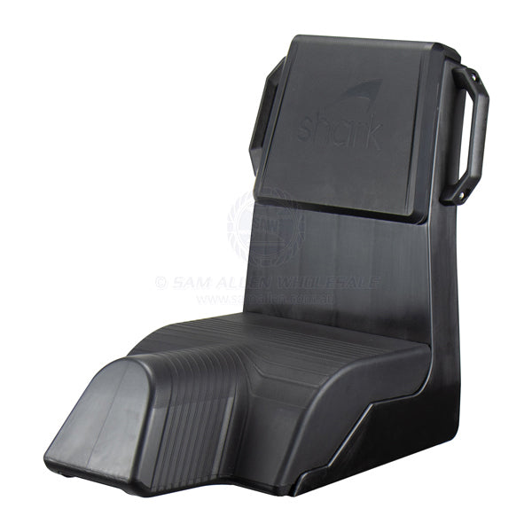 Coffs Metal Works Shark Ultra black boat seat featuring side hand grips and a durable molded design.