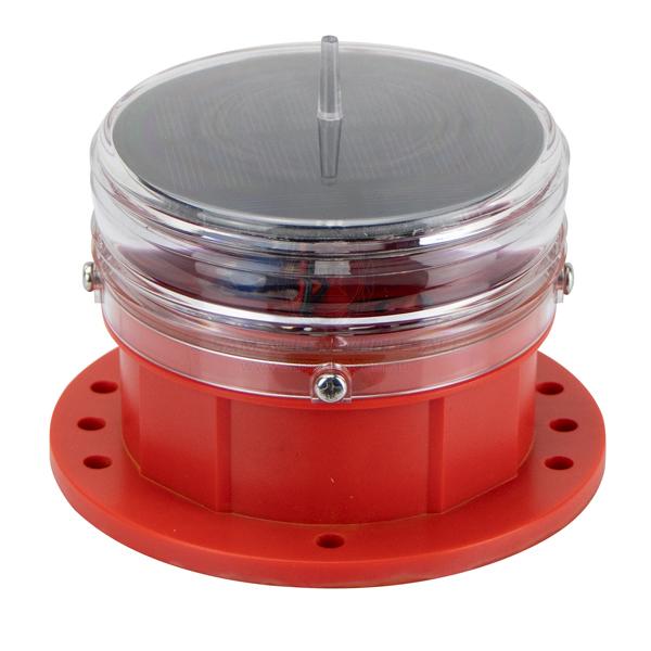 Coffs Metal Works 100mm solar powered red LED marine navigation beacon light with a clear weather-resistant housing.