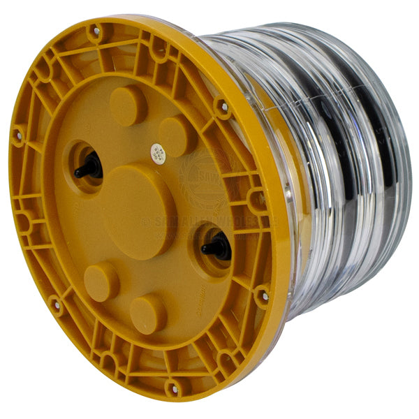 Coffs Metal Works solar powered marine navigation beacon light with a yellow base and clear lens for water safety.