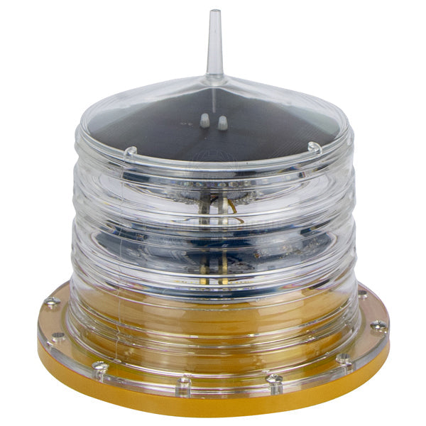 Coffs Metal Works solar powered marine navigation beacon light with clear housing and integrated solar panel