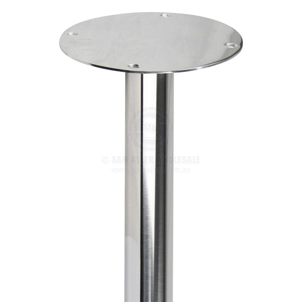 Coffs Metal Works stainless steel marine beacon mounting pole with a circular base plate for secure installation.