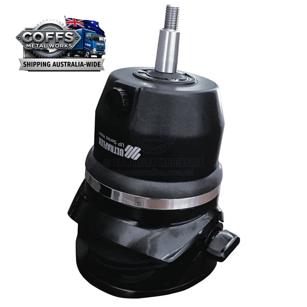 Coffs Metal Works ULTRAFLEX adjustable marine steering tilt mechanism in black with a metallic shaft for boat helms.