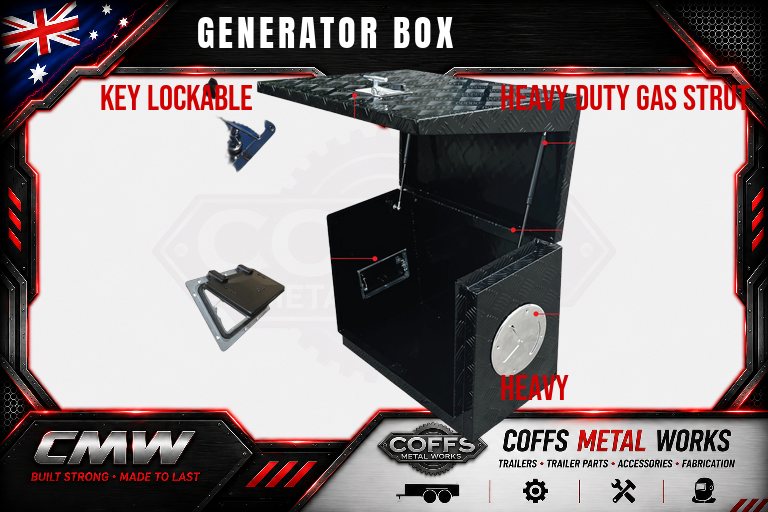 Large Black Powder Coat Aluminium Generator Box, Ventilated for caravan, truck, camping