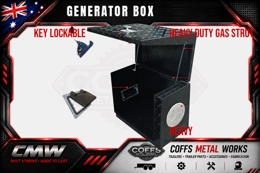 Large Black Powder Coat Aluminium Generator Box, Ventilated for caravan, truck, camping