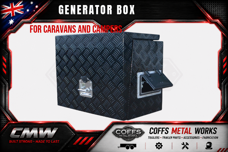 Black Aluminium Ventilated Generator Box For Caravans, Trailers, Truck, Utes & camping