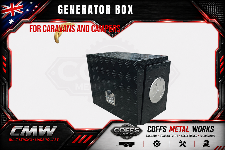 Large Black Powder Coat Aluminium Generator Box, Ventilated for caravan, truck, camping