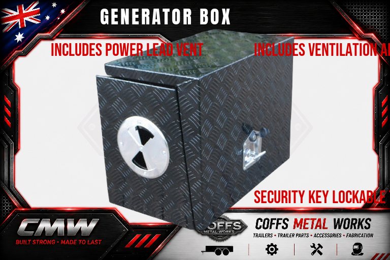 Black Aluminium Ventilated Generator Box For Caravans, Trailers, Truck, Utes & camping