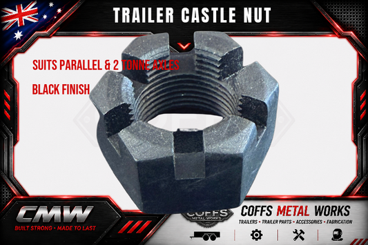 1 x Trailer Caravan Castle Nut 1" UNF Black Finish For Parallel & 2 Tonne Bearings