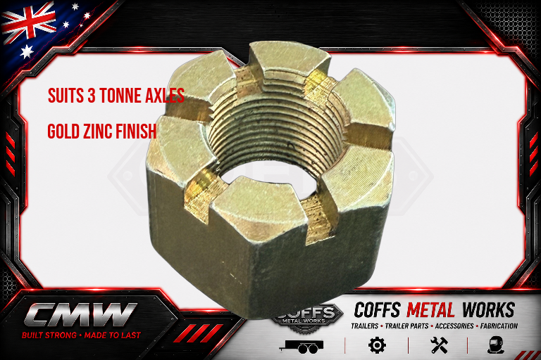 1 x Trailer Castle Nut 1-1/8" UNF Gold Finish For 3 Tonne 63mm & 65mm Axles