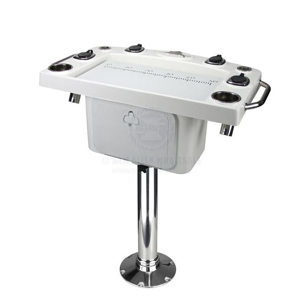 REELAX LIGHT TACKLE STATION WITH DELUXE PREP BOARD/TACKLE DRAWER & STAINLESS-STEEL PEDESTAL