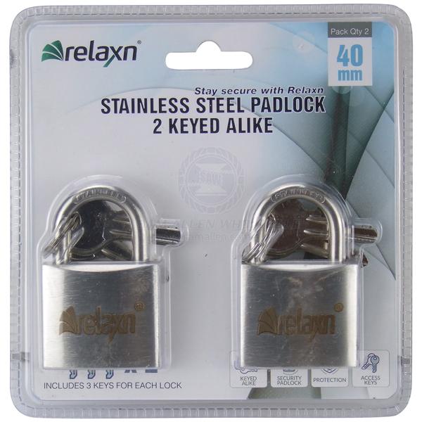 RELAXN PADLOCKS - KEYED ALIKE - STAINLESS STEEL