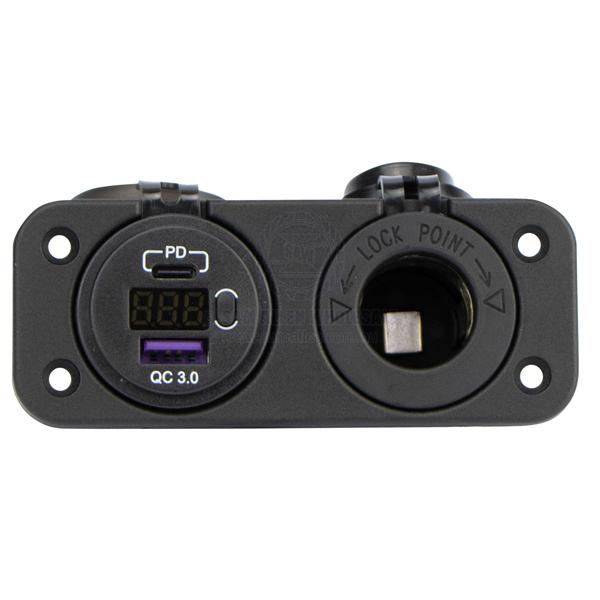 RELAXN SOCKET - DUAL PANEL - VOLTMETER, DUAL USB-A / USB-C CHARGER & CIGARETTE LIGHTER