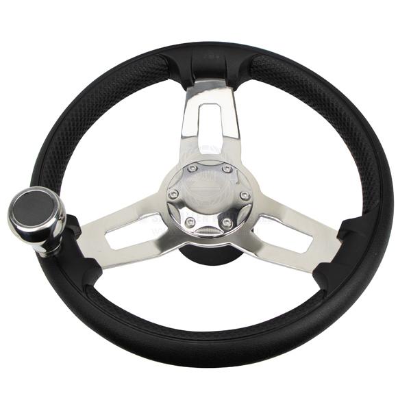 RELAXN STEERING WHEEL - 3 SPOKE S/S PU GRIP WITH KNOB