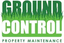 Green and white ’ground control’ logo with grass graphic, featuring the text “property maintenance” below.