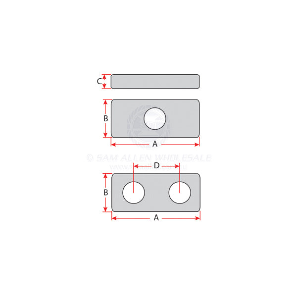 ANODES - ZINC RECTANGLE BOLT-ON BLOCK
