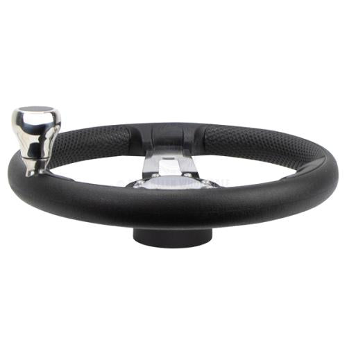 RELAXN STEERING WHEEL - 3 SPOKE S/S PU GRIP WITH KNOB