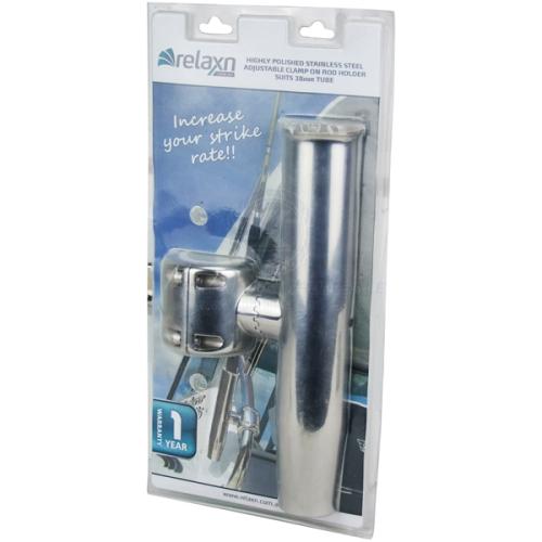 RELAXN ROD HOLDER - 38MM CLAMP ON ADJUSTABLE SS