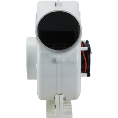 marine centrifugal blowers - Ocean Technologies white centrifugal blower front view with electrical connections.