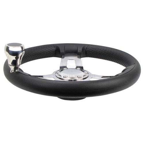 RELAXN STEERING WHEEL - 3 SPOKE S/S PU GRIP WITH KNOB
