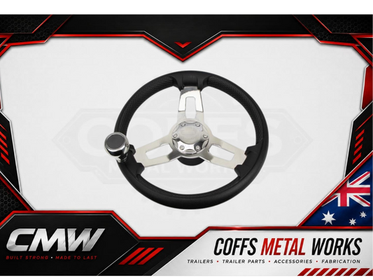 RELAXN STEERING WHEEL - 3 SPOKE S/S PU GRIP WITH KNOB