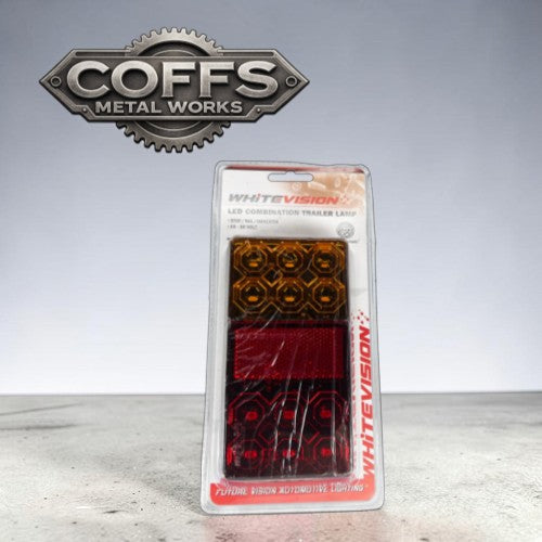 120 Series Left Hand LED trailer combination lamp in blister packaging, showcasing multiple lighting functions.
