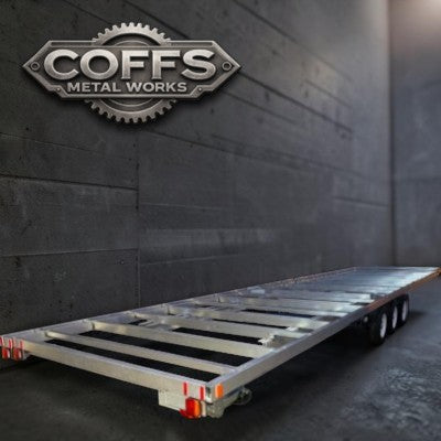 Tiny House Trailer 11 meters by 2.4-meter tri dura gal showcased at Coffs Metal Works.